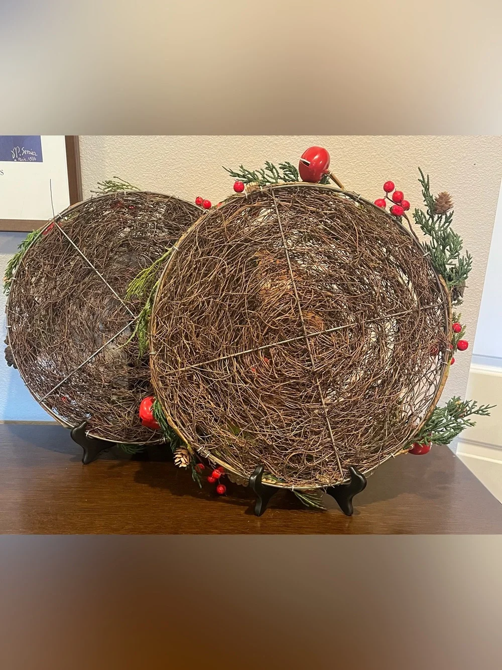 Pier 1 Hometown Berries and Bells Foliage Set of 2 Placemats Plate Chargers 15in